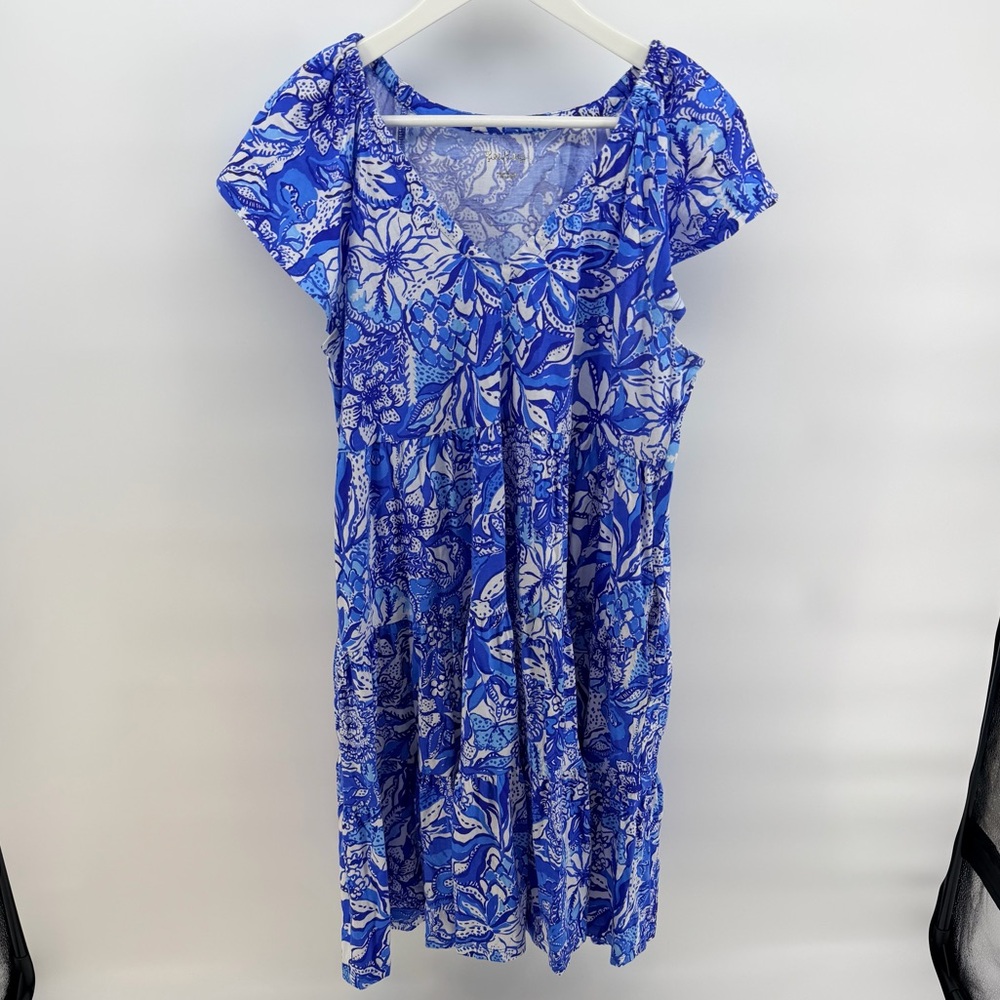 Lilly Pulitzer Kawai Swing Mini Dress in Blue Tang Flocking Fabulous - Picture 2 of 6